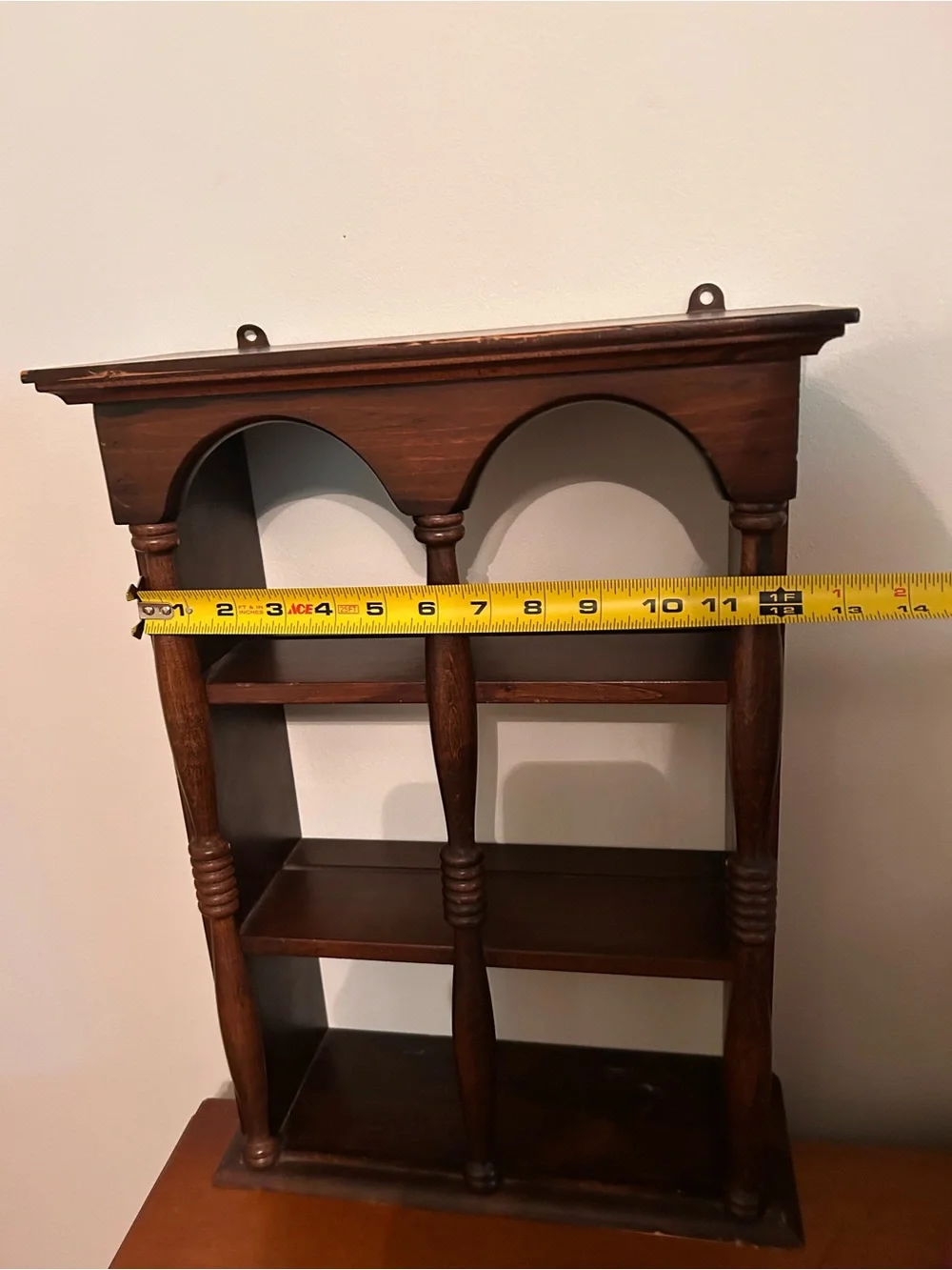 Vintage Wooden Three Tiered Shelf with Arches in Front